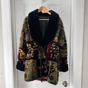 Vintage 1980s Woman’s XL Faux Fur Carpet Coat by Gallery